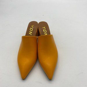 YDN yellow pointy toe chunky low heels slippers mules pumps shoes